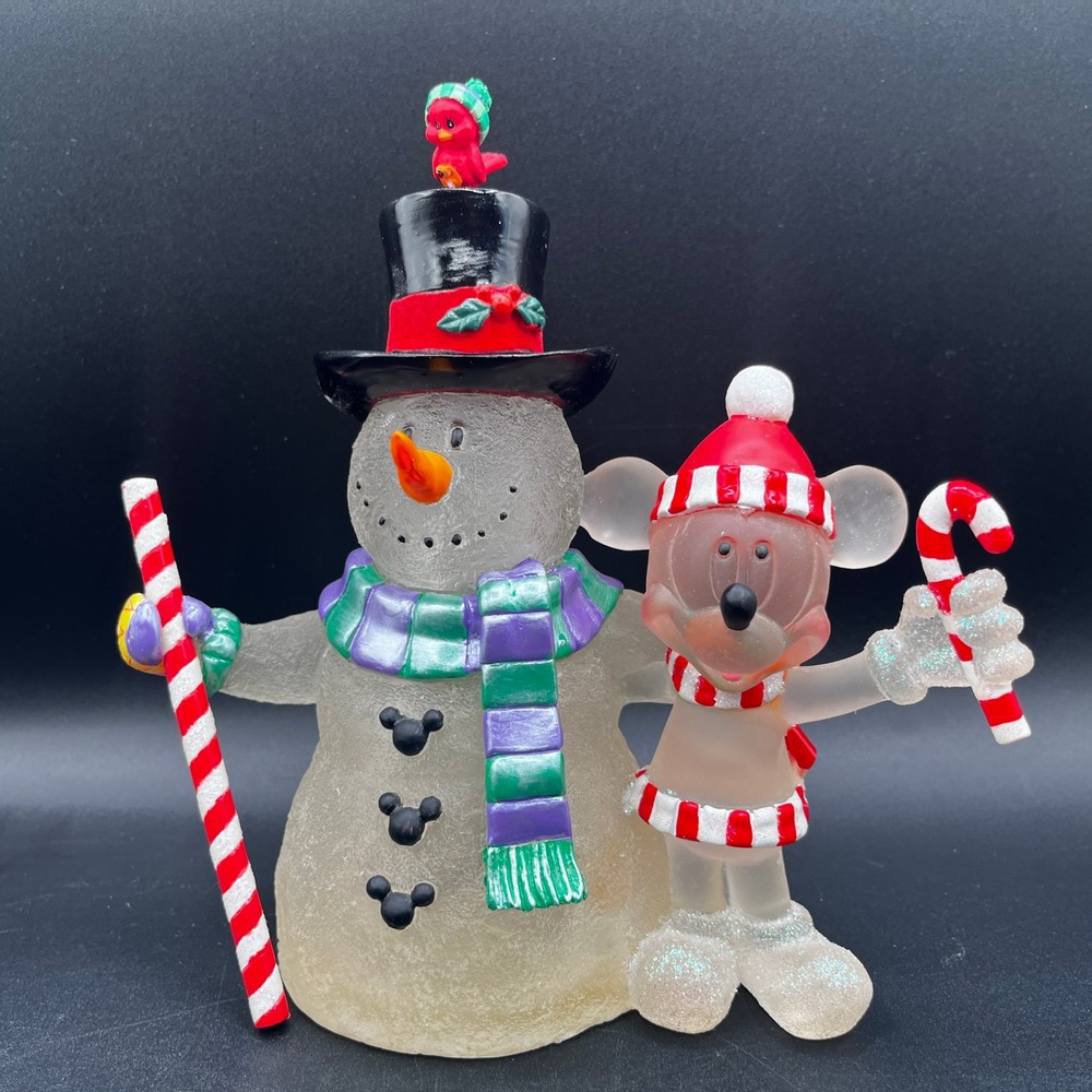 Disney Snowman Mickey Mouse Christmas Figurine Frosted Acrylic Holiday 6.75"
